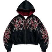 Men's Y2k Goth Graphic Zip Up Hoodies Long Sleeve Grunge Punk Sweatshirt with Pockets