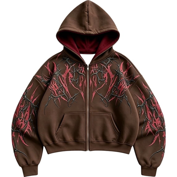 Men's Y2k Goth Graphic Zip Up Hoodies Long Sleeve Grunge Punk Sweatshirt with Pockets