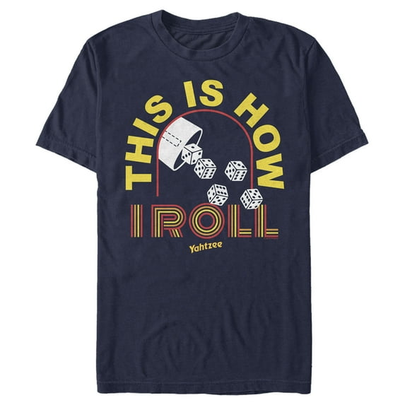 Men's Yahtzee Retro How I Roll Graphic Tee Navy Blue Large