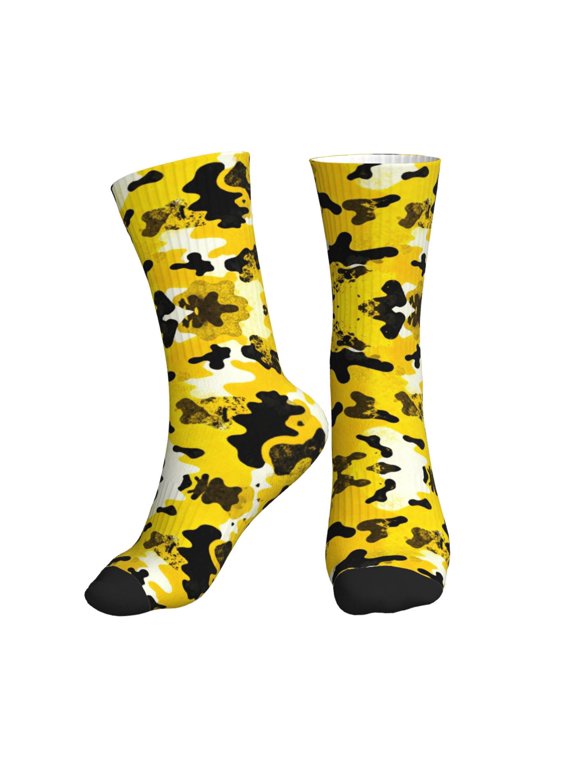 Men's Yellow Camouflage Novelty Athletic Socks Women's Digital Printing Funky Patterned Crew Socks