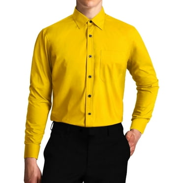 Men's Yellow Dress Shirts Long Sleeve Button Down Shirt Casual Formal Business Tops with Pocket M