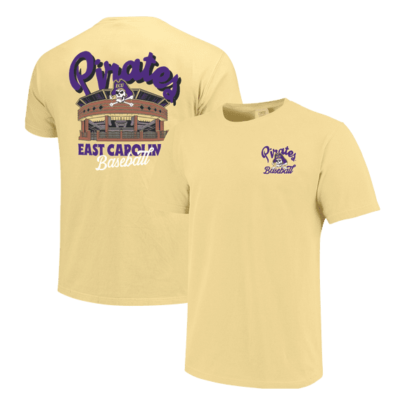Men's Yellow ECU Pirates Powder Purple Stadium Comfort Colors T-Shirt