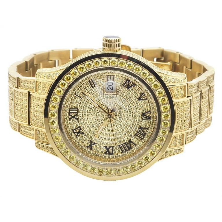 Bosovi mens 18k yellow gold over solid stainless steel swiss movement 64 diamonds designer watch new arrivals