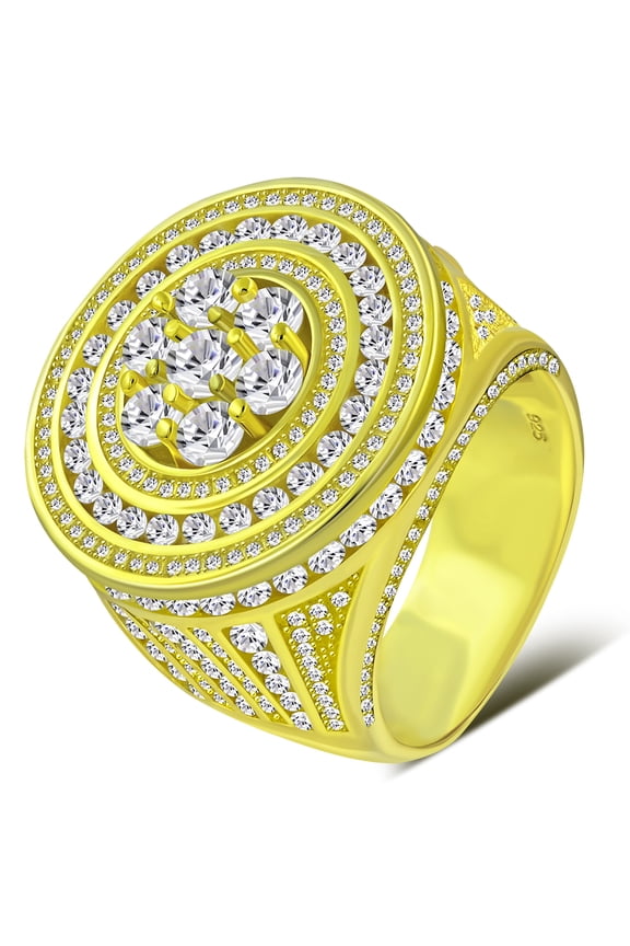Men's Yellow Gold Tone 925 Sterling Silver Circular Geometric Statement Ring Cubic Zirconia Size 11