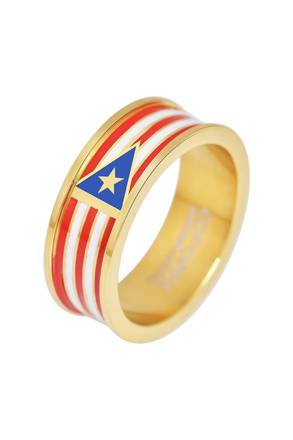 Men's Yellow Gold Tone Stainless Steel Puerto Rico Flag Band Ring - Size 9