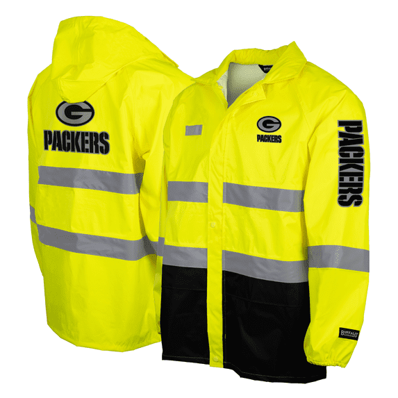 Men's Yellow Green Bay Packers Hi-Vis Safety Waterproof Rainshell Full-Zip Hooded Jacket