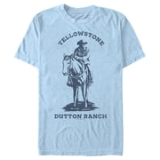 Mens Yellowstone Blue John Dutton Riding Horse on Ranch Graphic T-Shirt