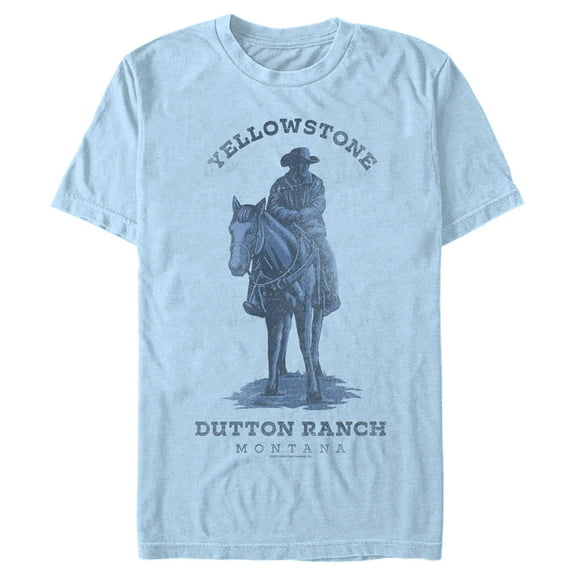 Men's Yellowstone Blue Realistic John Dutton Riding Horse  Graphic T-Shirt