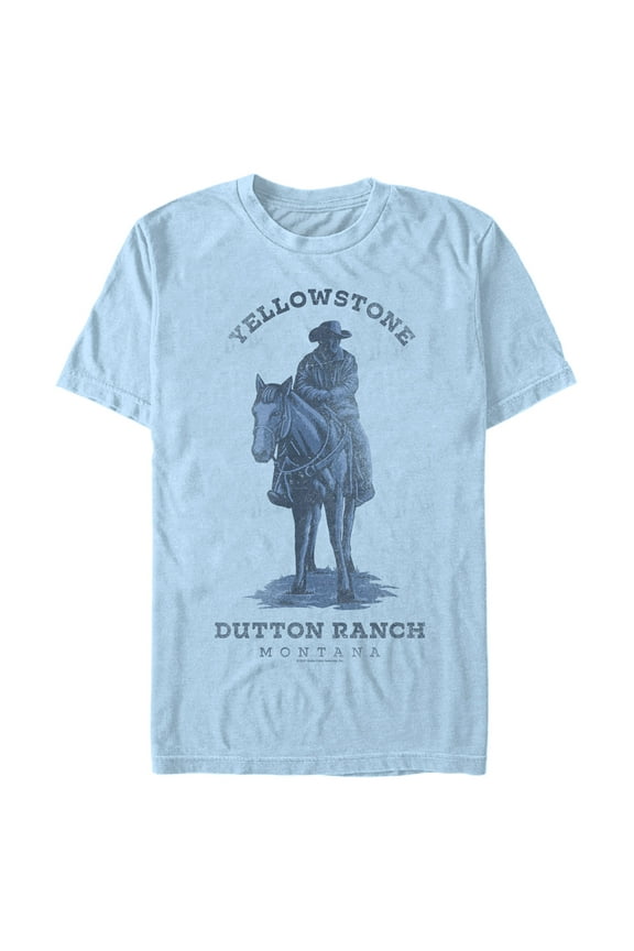 Men's Yellowstone Blue Realistic John Dutton Riding Horse Graphic T-Shirt