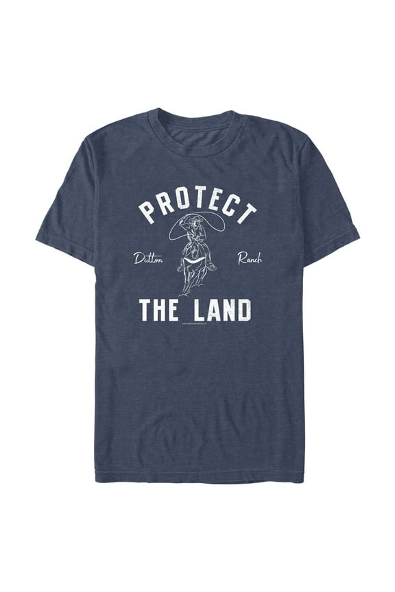 Men's Yellowstone Protect The Land Dutton Range Cowboy Outline Graphic T-Shirt