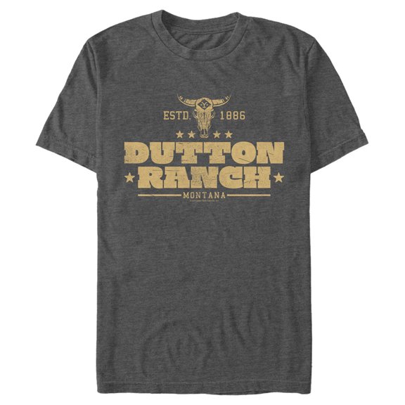 Men's Yellowstone Small Cow Skull Dutton Ranch Logo ESTD 1886 Graphic T-Shirt