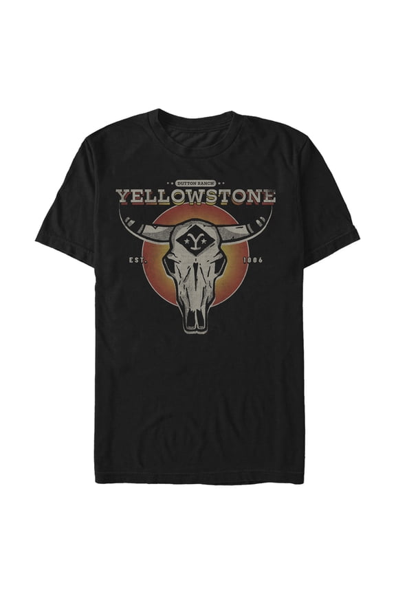 Men's Yellowstone Sunset Dutton Ranch Cow Skull  Graphic T-Shirt