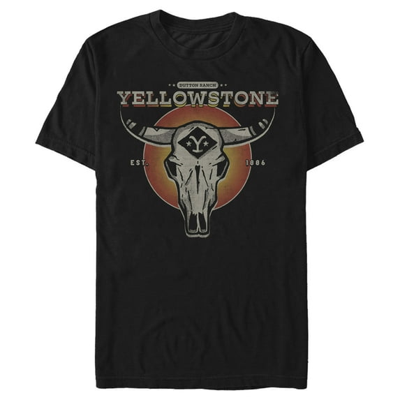 Men's Yellowstone Sunset Dutton Ranch Cow Skull Graphic T-Shirt