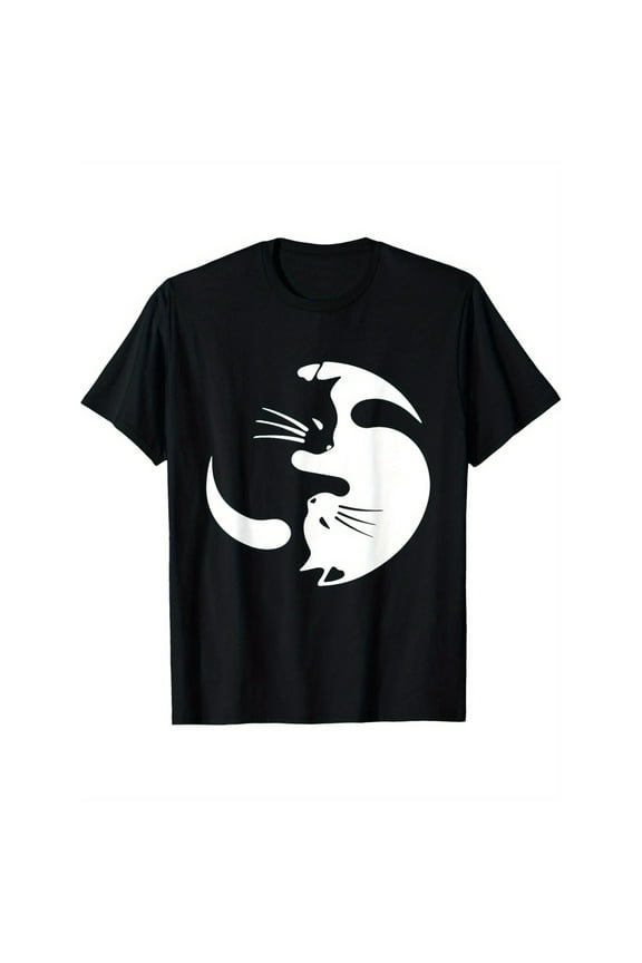 Men's Yin Yang Cat Graphic T-Shirt - Soft 100% Cotton, Breathable Short Sleeve, Perfect for Casual Wear, Cat Clothes, Black,S-5XL