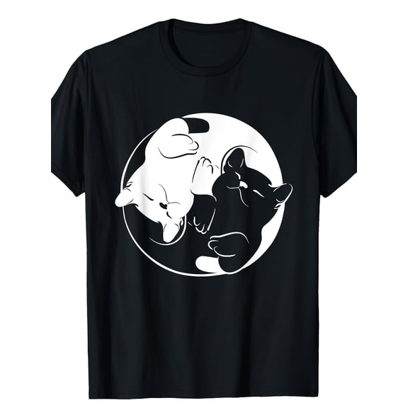 Men's Yin Yang Zen Cats Graphic T-Shirt - 100% Cotton, Short Sleeve, Casual Black Tee with White Cat Design, Breathable and Comfortable for All Seasons, Casual Wear Tee | Zen Design Shirt