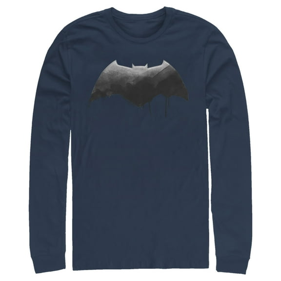 Men's Zack Snyder Justice League Batman Silver Logo  Long Sleeve Shirt Navy Blue Medium