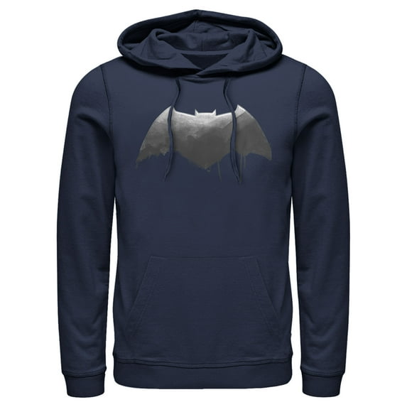 Men's Zack Snyder Justice League Batman Silver Logo Pull Over Hoodie Navy Blue Medium
