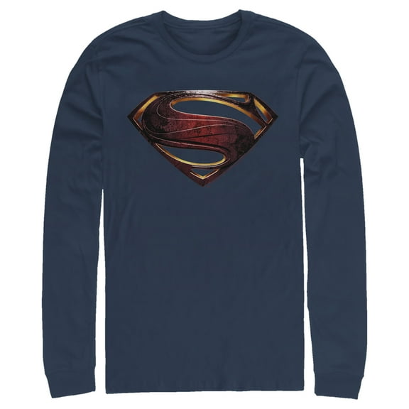 Men's Zack Snyder Justice League Superman Logo Long Sleeve Shirt Navy Blue 2X Large