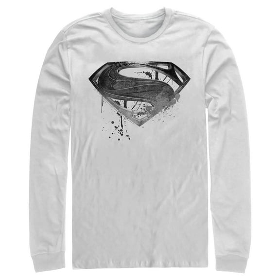 Men's Zack Snyder Justice League Superman Silver Logo  Long Sleeve Shirt White 2X Large