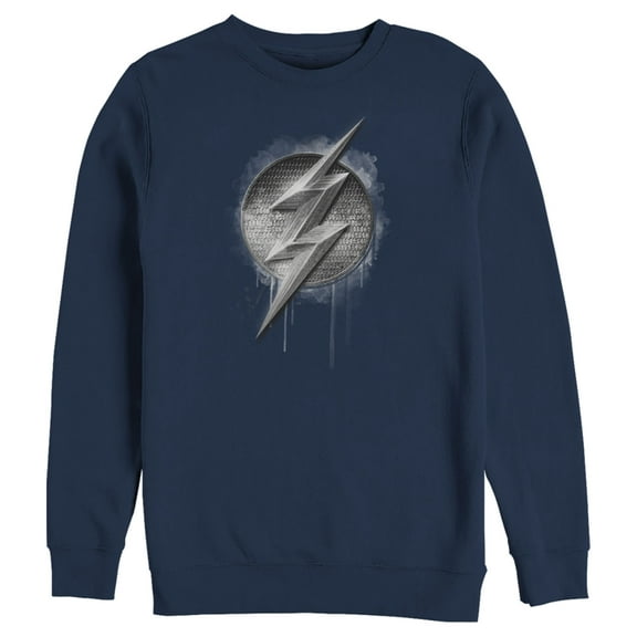 Men's Zack Snyder Justice League The Flash Silver Logo Sweatshirt Navy Blue Small