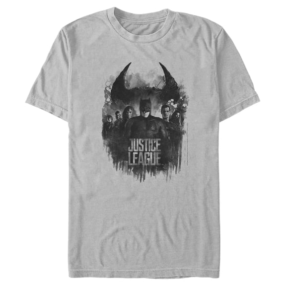 Men's Zack Snyder Justice League Watercolor Group Shot Graphic Tee Silver Large