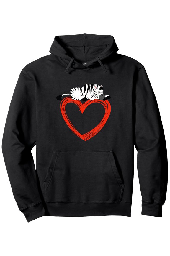Men's Zebra Print Hoodie Cute Zebra & Hearts Pullover Sweatshirt, Zebra Stripe Hooded Sweater for Valentine's Day Gifts, Casual All-Season Wear