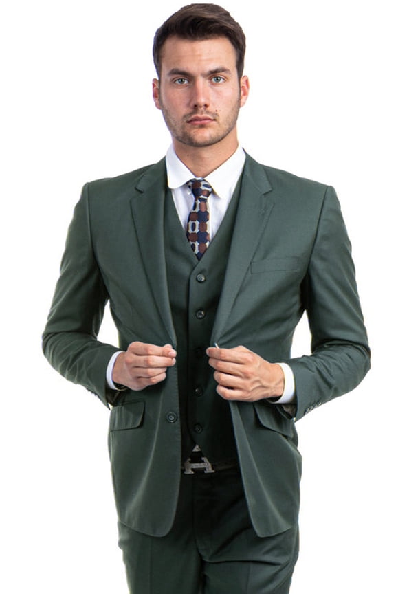 Men's Zegarie Suits Modern Green Wool Suit With Vested Style Size 52 Long