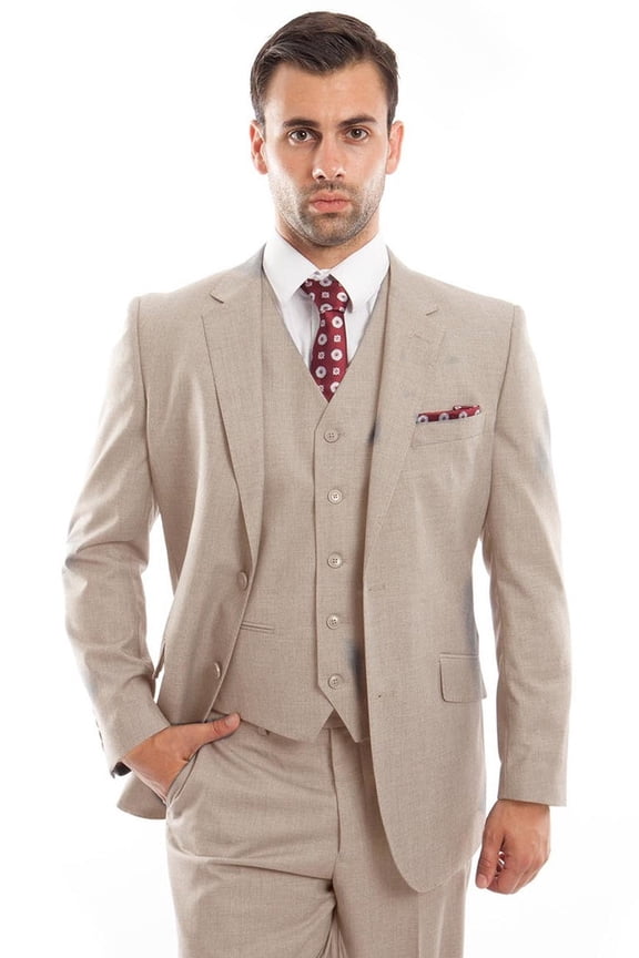 Men's Zegarie Suits Modern Tan Wool Suit With Vested Style Size 36 Short