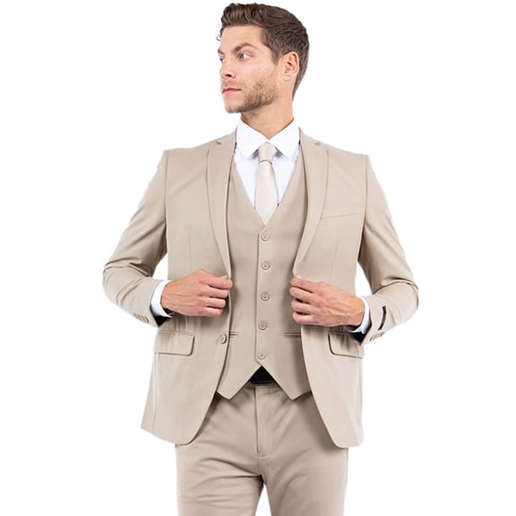 Men's Zegarie Suits Tan Slim Fit Suit with Vest & One Button Closure 38 Long