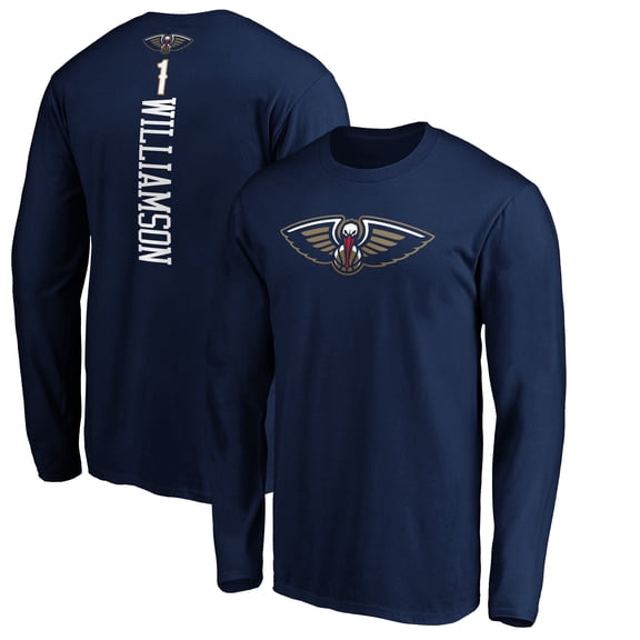 Men's Zion Williamson Navy New Orleans Pelicans Playmaker Name & Number Long Sleeve T-Shirt