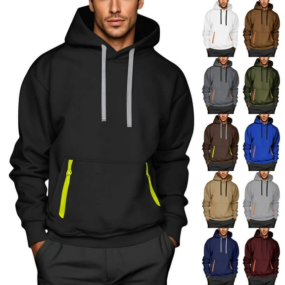 Men's Zip Up Hoodie with Arm Pocket, Casual Cardigan Style Sweatshirt, Large Size Fleece Jacket for Streetwear, Christmas Gift, Fall Winter Comfort and Travel,Black,L