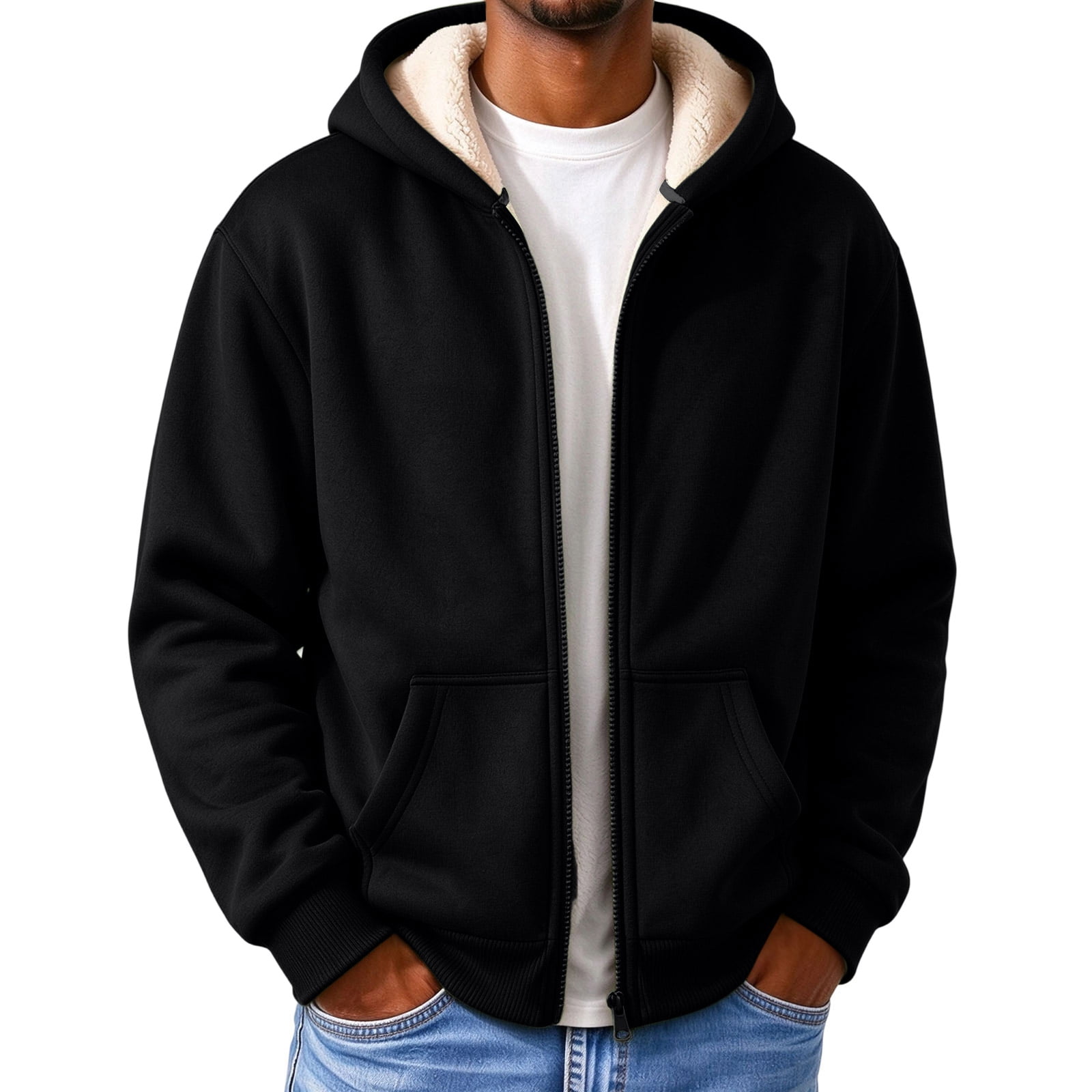 Men's Zip Up Hoodie Sherpa Lined Heavyweight Warm Fleece Lined Jacket ...