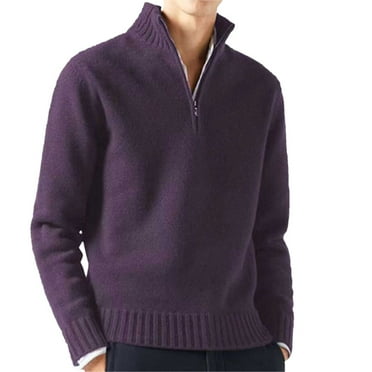 Men's Zip Sweaters Slim Fit Long Sleeve Casual Pullover Sweater Knit Textured Mock Neck Polo Sweaters Male Casual Simple Bottom Sweater Solid Color Warm Wool Knit Half Zip Long Sleeve Sweater