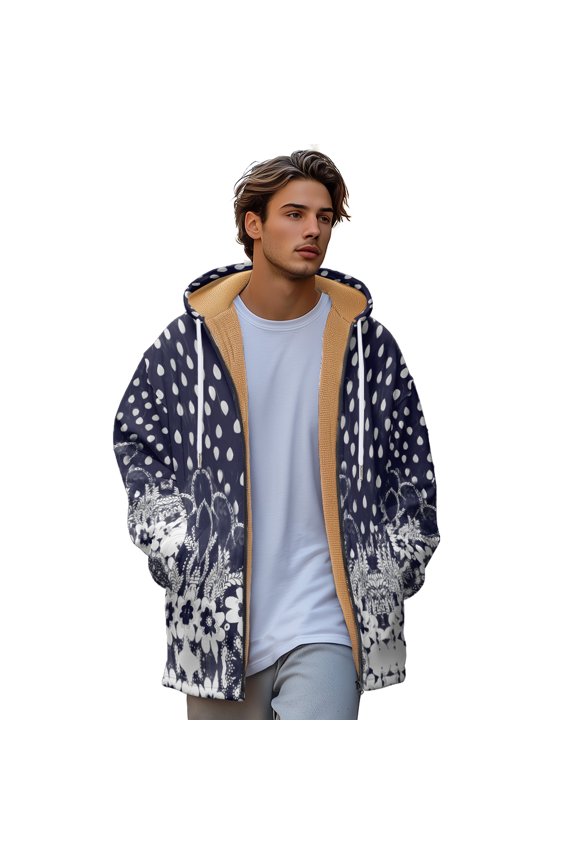 Men's Zip Trousers Sweatshirt Vintage Flower Bush Colour Print Padded Jacket