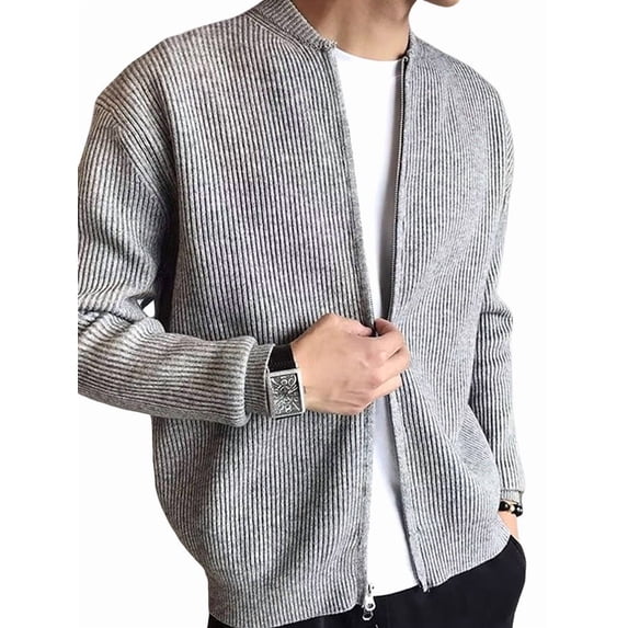 Men's Zip Up Cardigan Sweater Slim Fit Casual Full Zipper Sweaters Gray XL