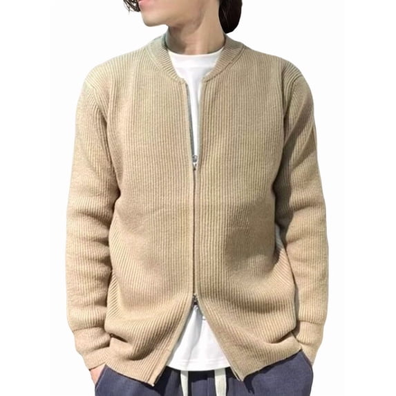 Men's Zip Up Cardigan Sweater Slim Fit Casual Full Zipper Sweaters Khaki XXL