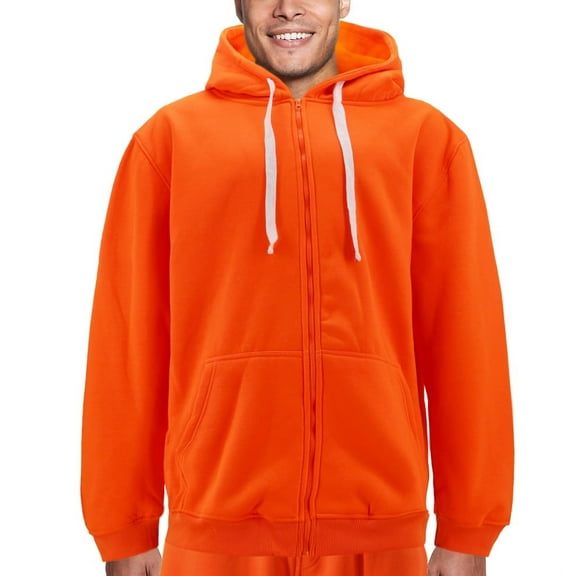 Men's Zip Up Drawstring Fleece Lined Athletic Sport Fitness Gym Sweater Hoodie (Orange, 6XL)