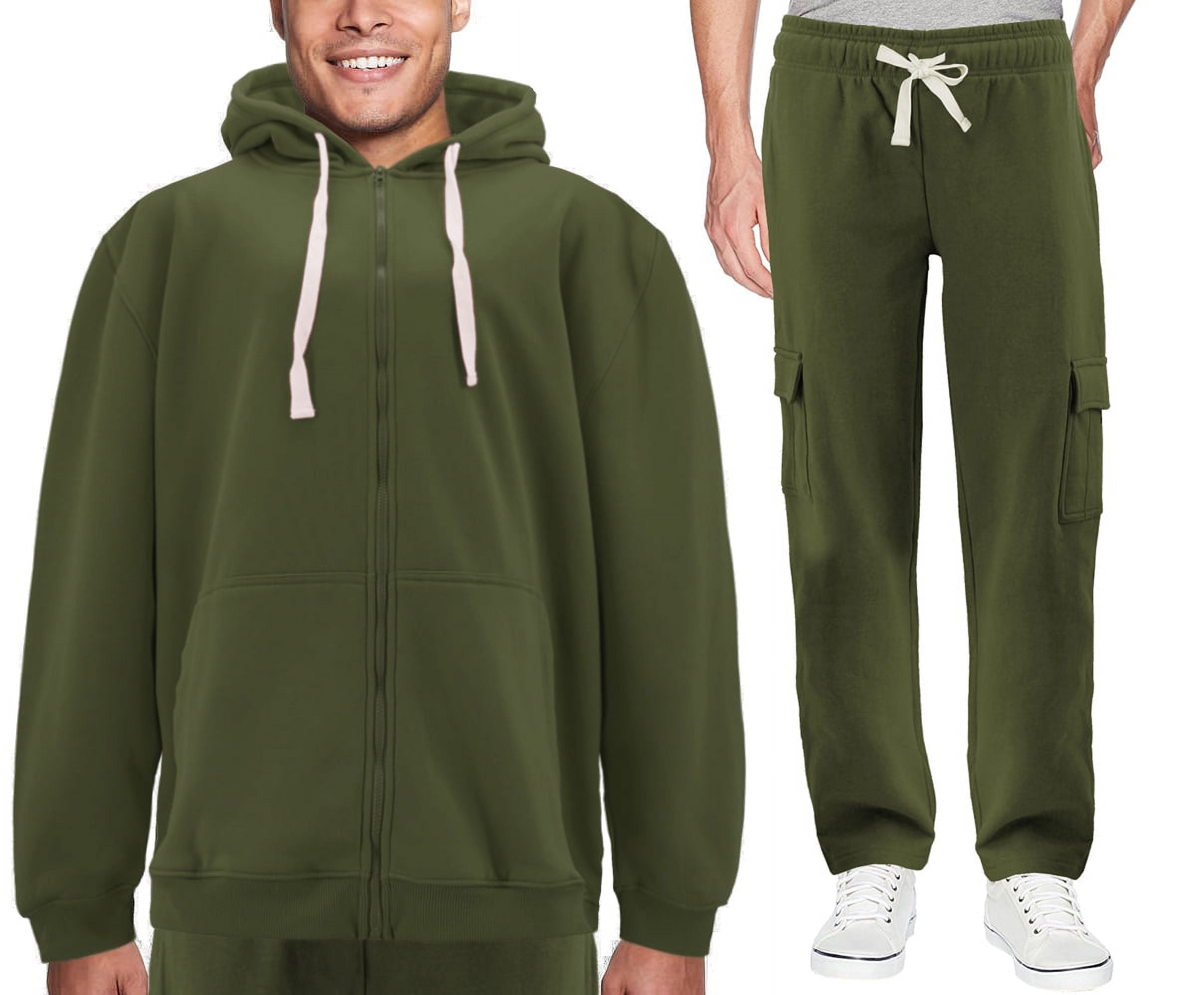 Men's Zip Up Fleece Sports Gym Athletic Jogging Track Sweat Suit 2 Piece  Set (Olive, 6XL)