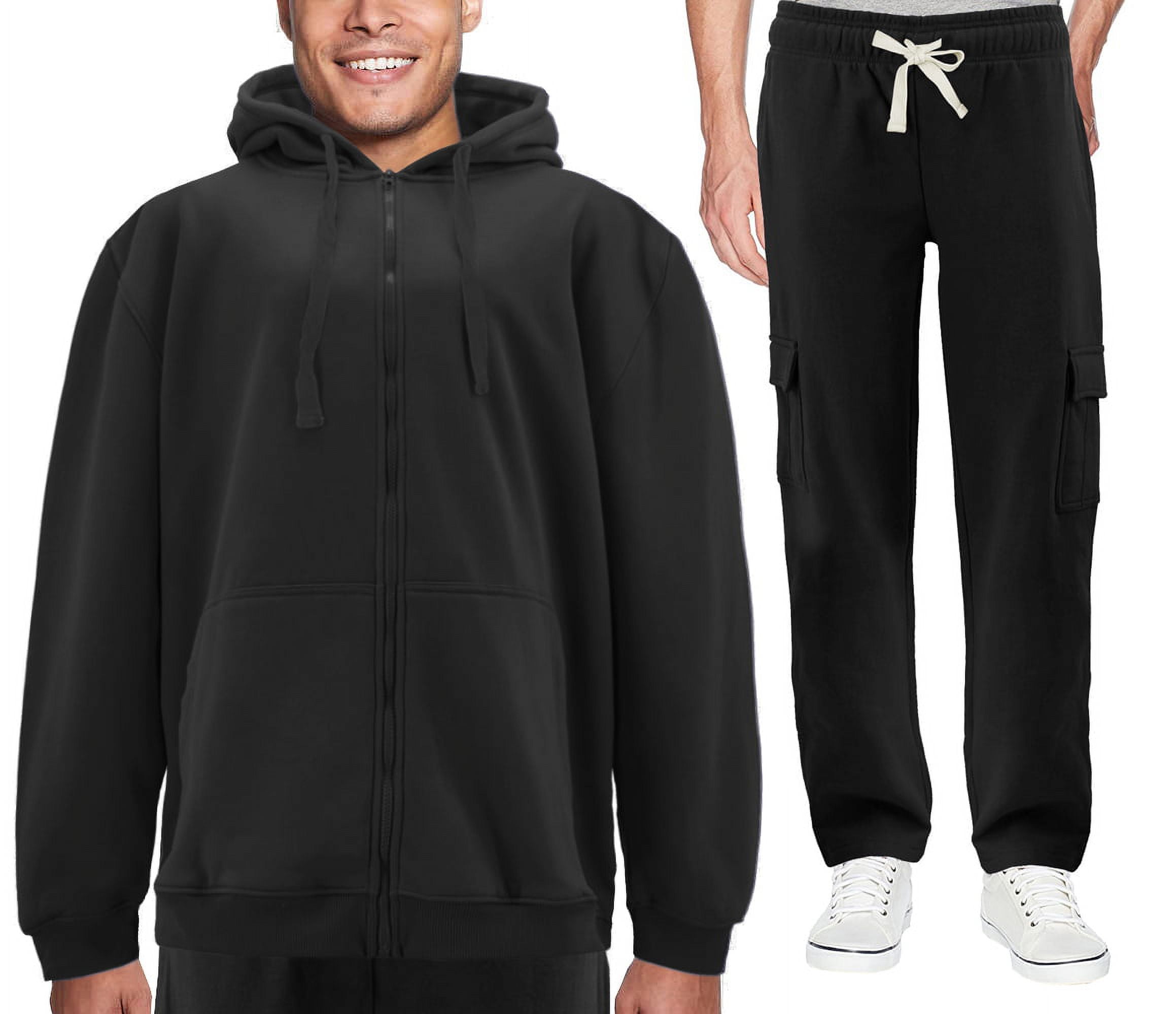 Men's Zip Up Fleece Sports Gym Jogging Track Black Sweat Suit 2 Piece ...