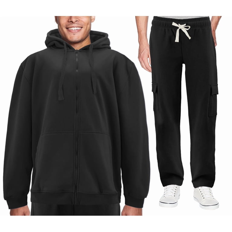 SWEATS セットアップ ブラック S Men's Zip Up Fleece Sports Gym Jogging Track Black Sweat Suit 2