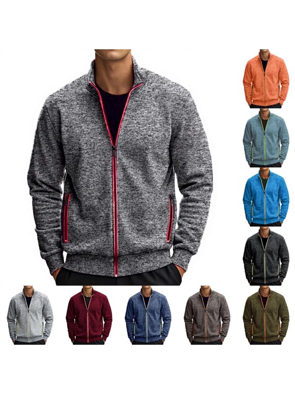 Men's Zip Up Heathered Athletic Jacket Long Sleeve Stand Collar Thin Coat Trendy Fall Casual Comfy Outerwear with Pocket Army Green XL