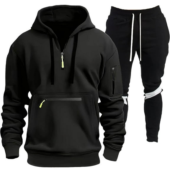 Men's Zip Up Hooded Sweatshirt And Joggers Set Casual Two Piece Outfit With Multiple Pockets For Spring Fall Sportswear