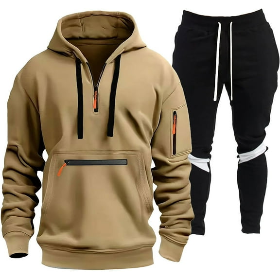 Men's Zip Up Hooded Sweatshirt And Joggers Set Casual Two Piece Outfit With Multiple Pockets For Spring Fall Sportswear
