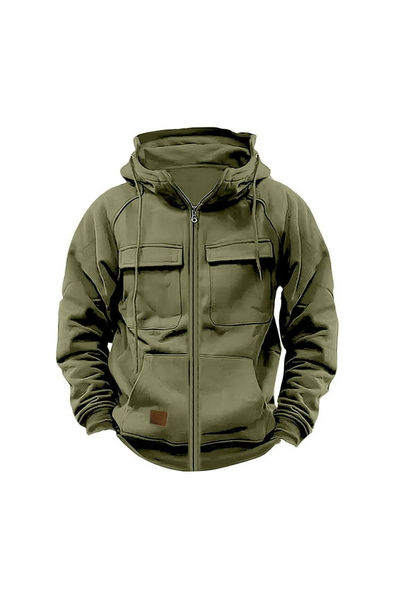 Men's Zip Up Hoodie Casual Solid Winter Sweatshirt with Pockets Long Sleeve Fashion Basic Hooded Jacket Mens Winter Coats 2Xl