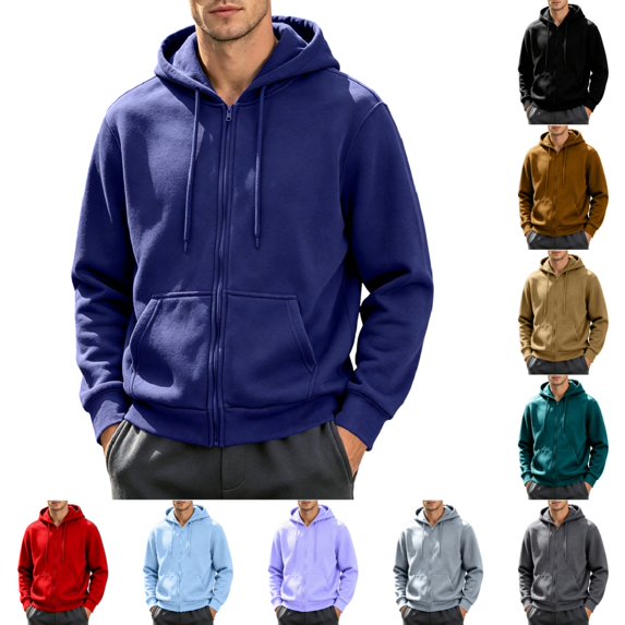 Men's Zip-Up Hoodie Classic Solid Color Long Sleeve Hoodies Casual Drawstring Basic Fit Pullover with Pocket Navy XXXL