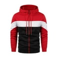 thumbnail image 1 of Men's Zip Up Hoodie Fitness Fashion Striped Color Long Sleeve Casual Hooded Sweater Jacket Sweatshirts Outerwear (XL, Red), 1 of 5