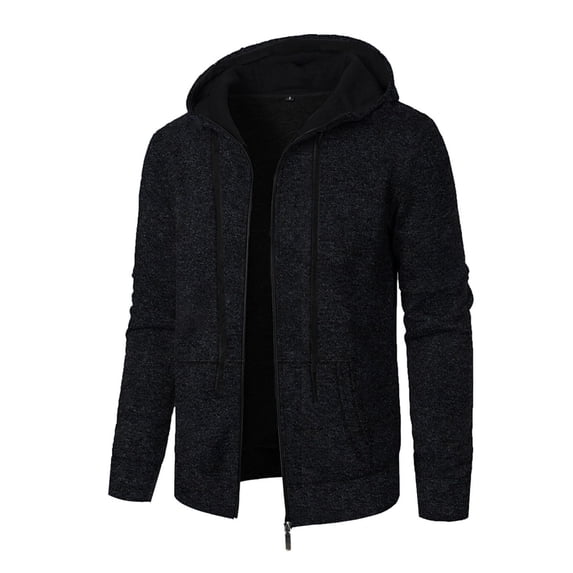 Men's Zip Up Hoodie Knit Cardigan Long Sleeve Sweater Jacket with Pockets Casual Sherpa Fleece Lined for Winter
