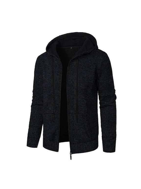 Men's Zip Up Hoodie Knit Cardigan Long Sleeve Sweater Jacket with Pockets Casual Sherpa Fleece Lined for Winter