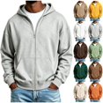 thumbnail image 1 of Men's Zip Up Hoodie Lightweight Warm Full Zipper Hooded Jacket Casual Baggy Basic Solide Color Windbreaker Coat, 1 of 4