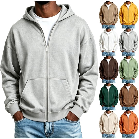 Men's Zip Up Hoodie Lightweight Warm Full Zipper Hooded Jacket Casual Baggy Basic Solide Color Windbreaker Coat